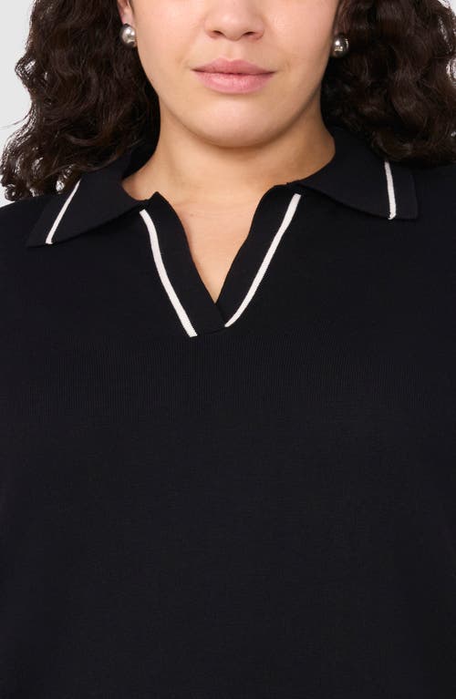 Halogenr Halogen(r) Tipped Johnny Collar Polo Sweater In Rich Black
