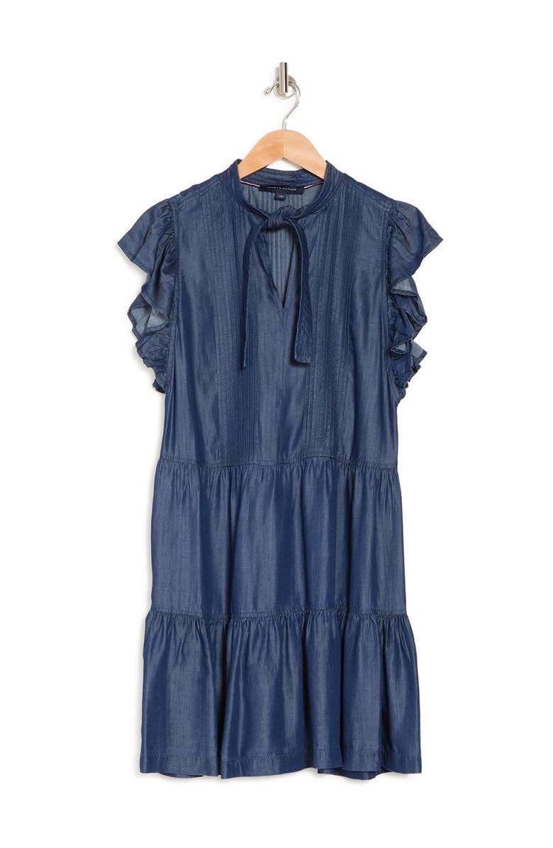 Tommy Hilfiger Flutter Sleeve Tiered Dress, Alternate, color, 