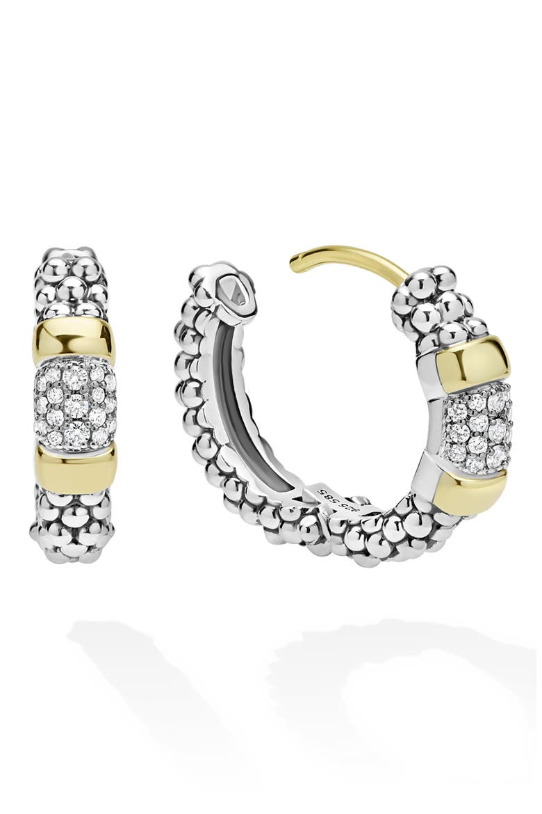 Signature Caviar 14k Gold Diamond Huggie Hoop Earrings, Alternate, color, TWO-TONE