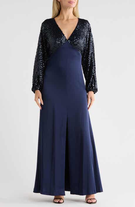 Sequin Long Sleeve Empire Waist Gown