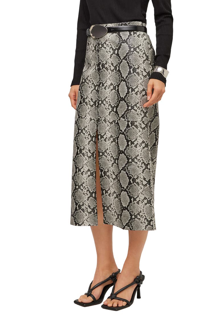 Kaia Snake Print Faux Leather Midi Skirt, Alternate, color, PRINT
