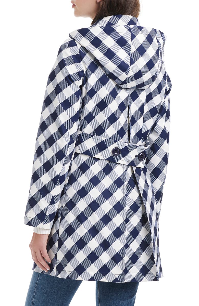 Kate Spade New York water resistant gingham print hooded rain coat, Alternate, color,