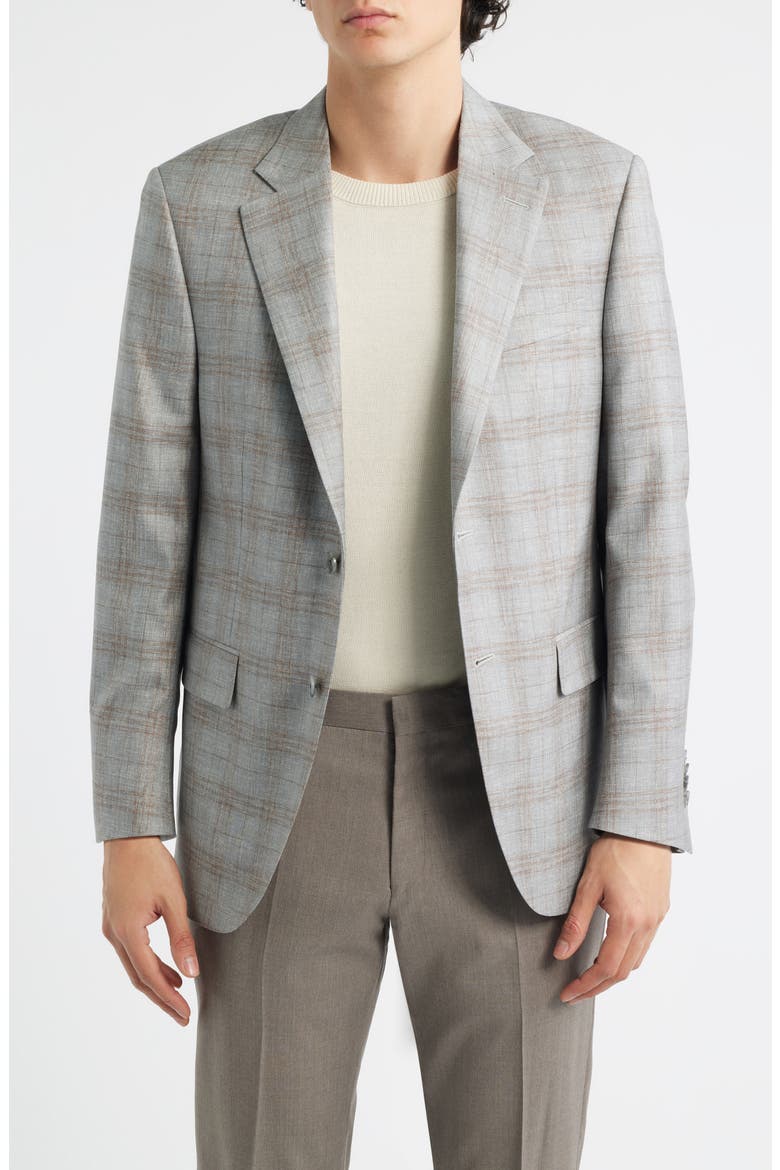 Flynn Classic Fit Light Grey Plaid Wool Blend Sport Coat, Main, color, GREY