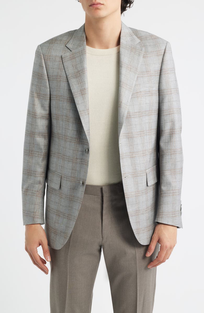 Peter Millar Flynn Classic Fit Light Grey Plaid Wool Blend Sport Coat, Main, color, Grey