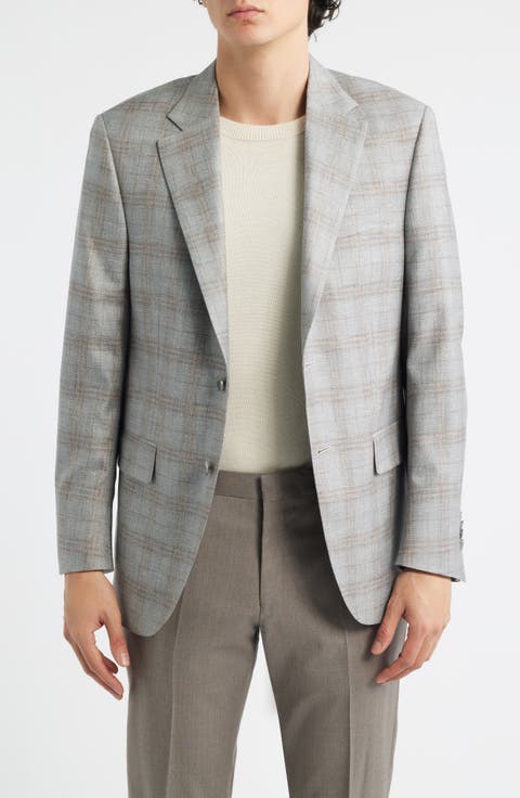 Flynn Classic Fit Light Grey Plaid Wool Blend Sport Coat (Regular & Big)
