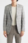 Peter Millar Flynn Classic Fit Light Grey Plaid Wool Blend Sport Coat