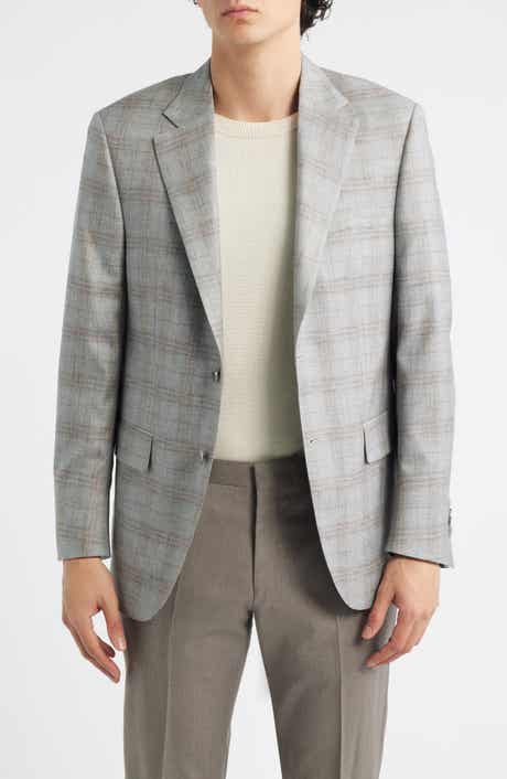 Flynn Classic Fit Light Grey Plaid Wool Blend Sport Coat