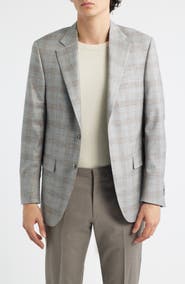 Peter Millar Flynn Classic Fit Light Grey Plaid Wool Blend Sport Coat