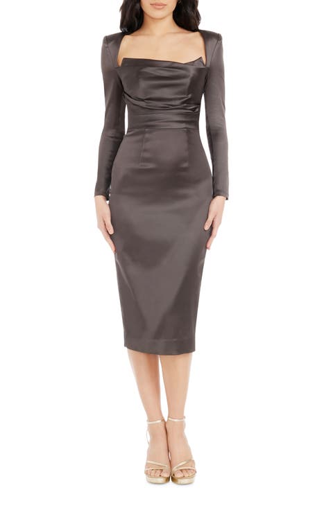 Pamela Long Sleeve Satin Cocktail Dress