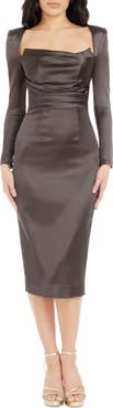 Dress the Population Pamela Long Sleeve Satin Cocktail Dress