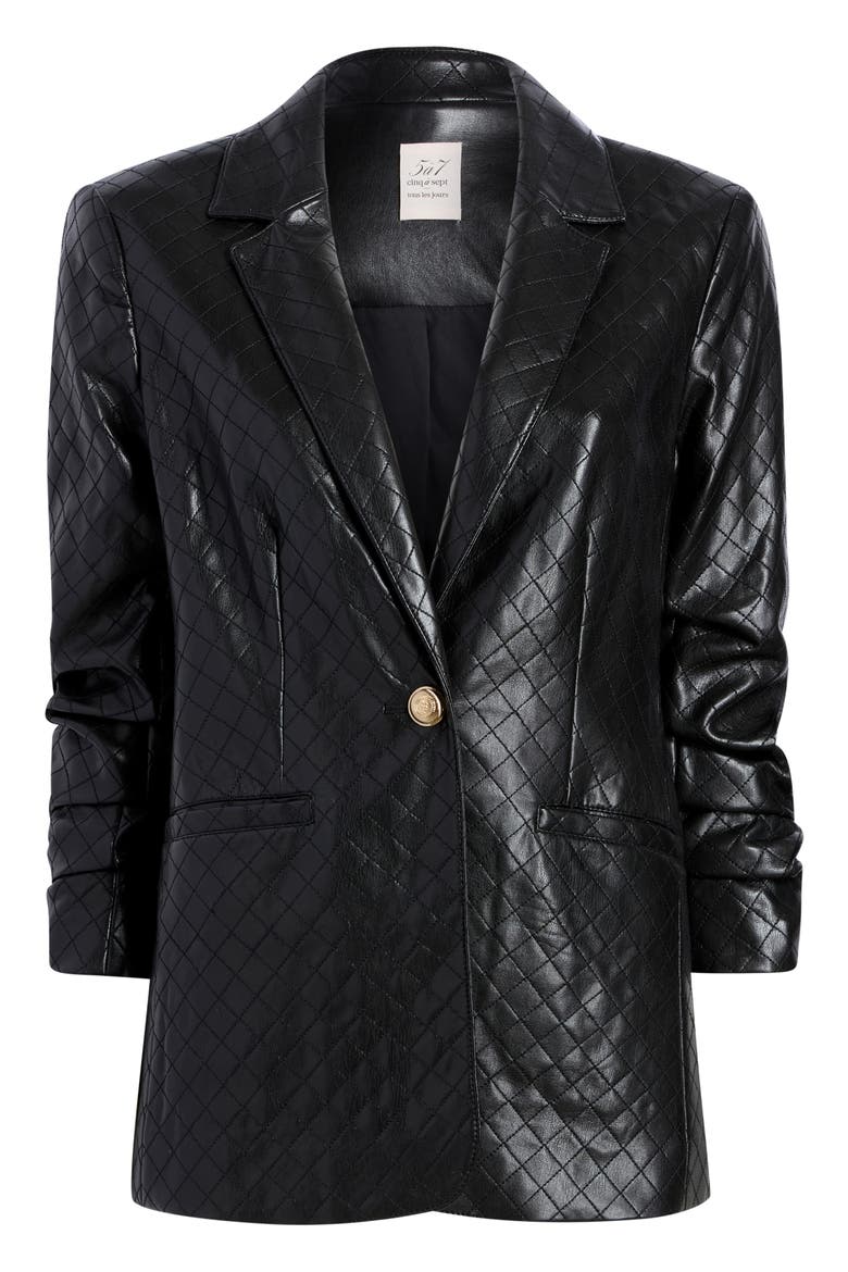Khloe Quilted Faux Leather Blazer, Alternate, color, BLACK