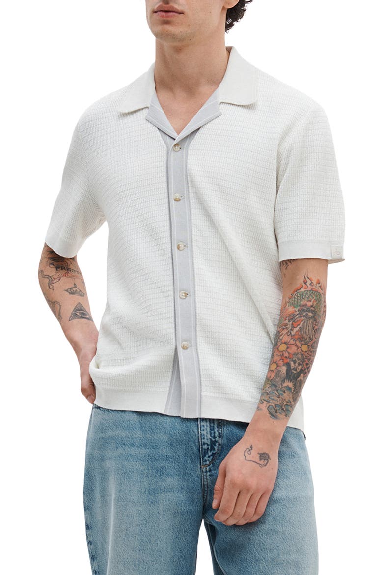 Harvey Block Stitch Camp Shirt, Main, color, CHALK
