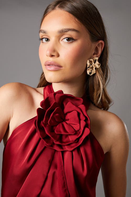 Coast Halter Neck Satin Maxi Dress In Burgundy