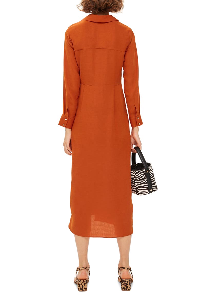 Twist Front Midi Dress, Alternate, color, BROWN