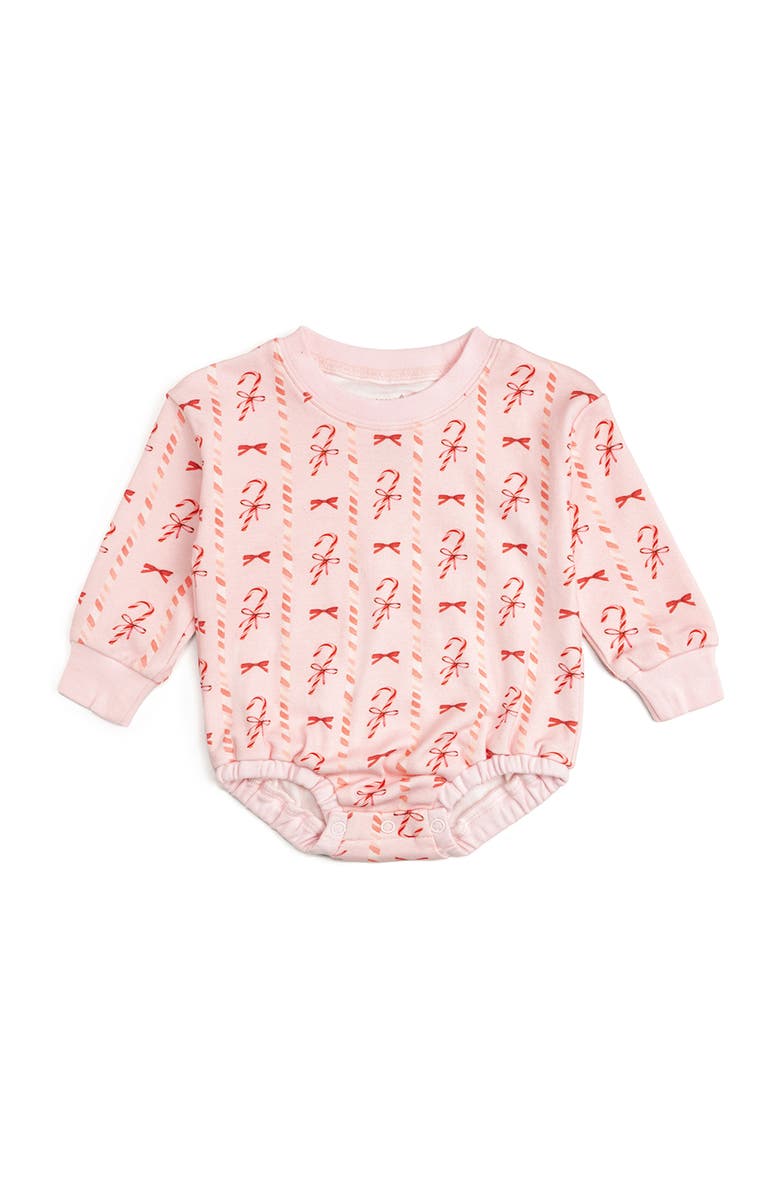 Sweet Wink Candy Cane Lane Christmas Long Sleeve Romper, Main, color, Ballet Pink