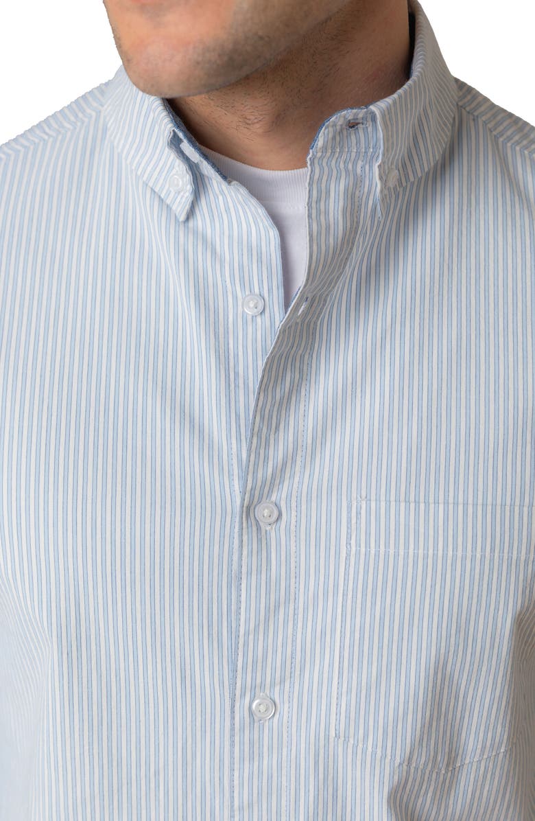 Hope & Henry Organic Long Sleeve Stretch Poplin Button Down Shirt, Alternate, color, Blue Ticking Stripe