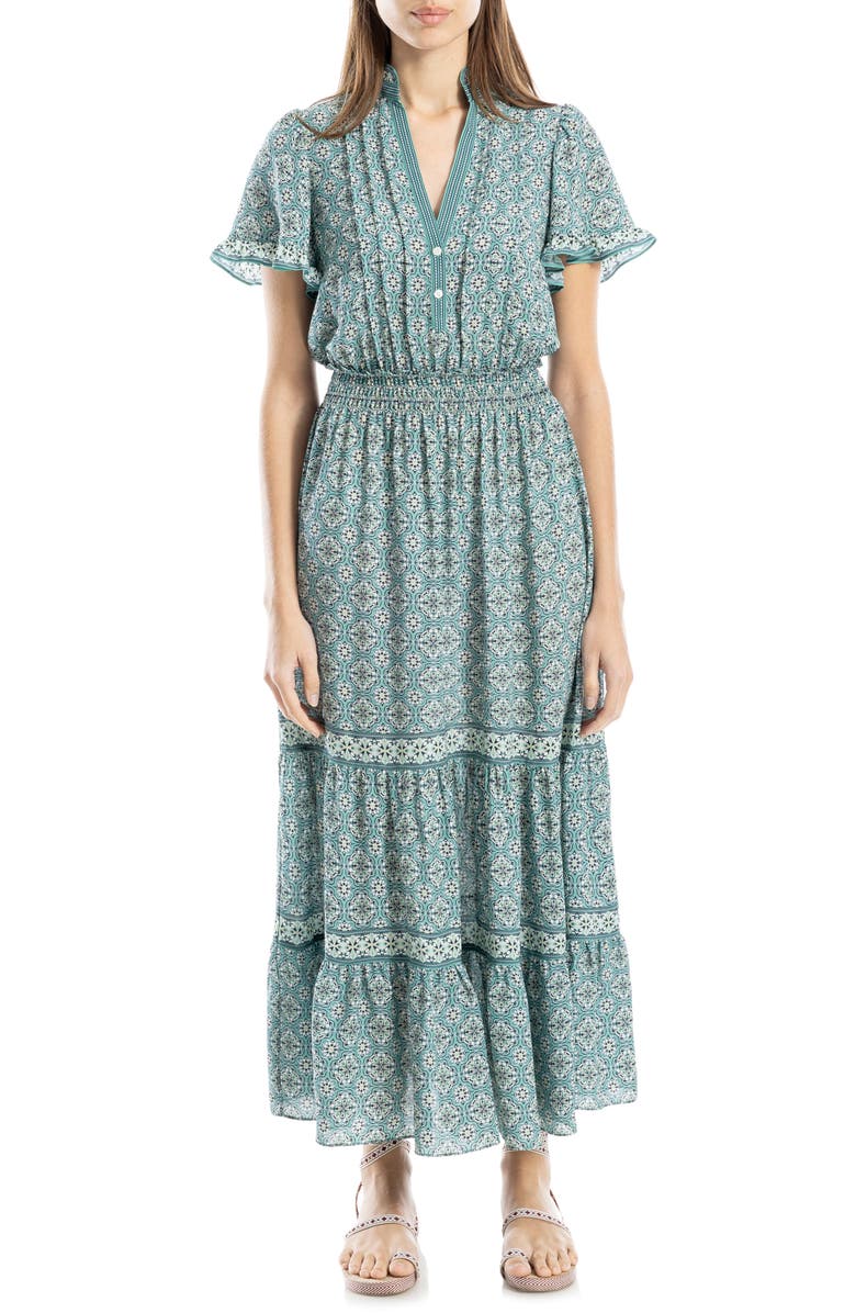 Cotton Flutter Smocked High Waist Ruffle Maxi