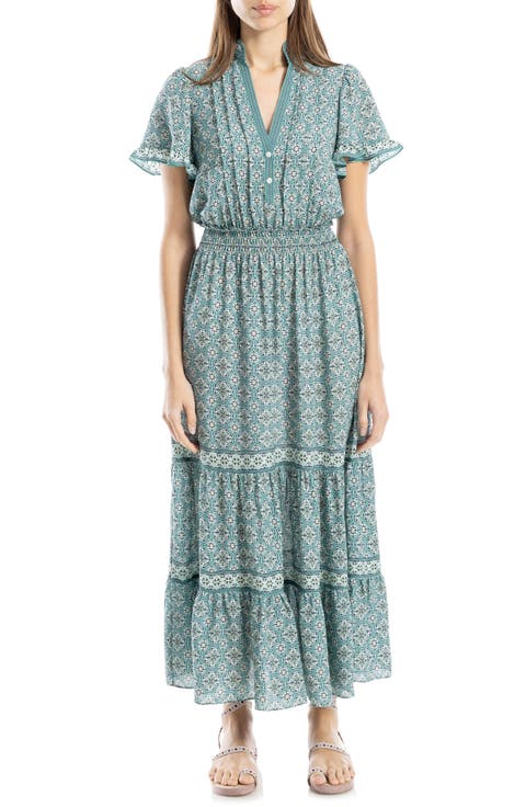 Smocked Flutter Sleeve Maxi Dress