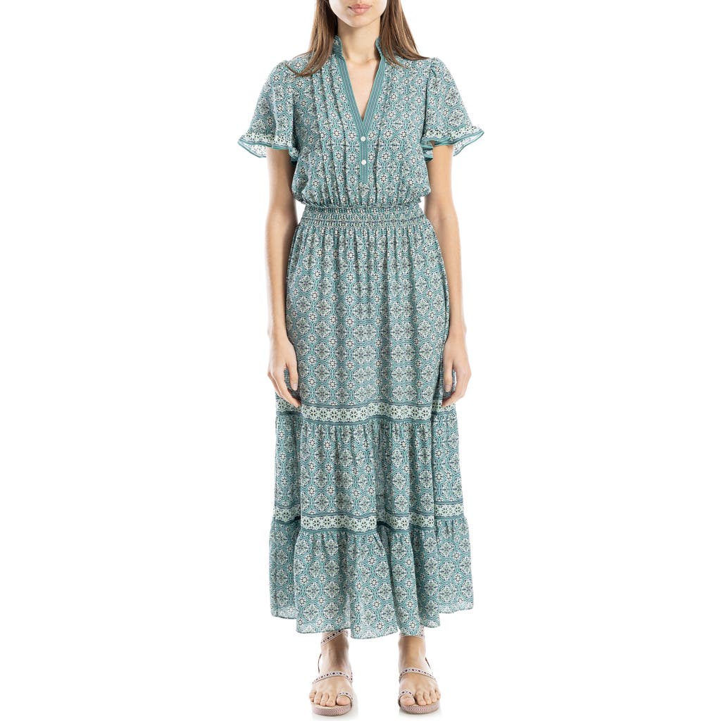 MAX STUDIO MAX STUDIO SMOCKED FLUTTER SLEEVE MAXI DRESS