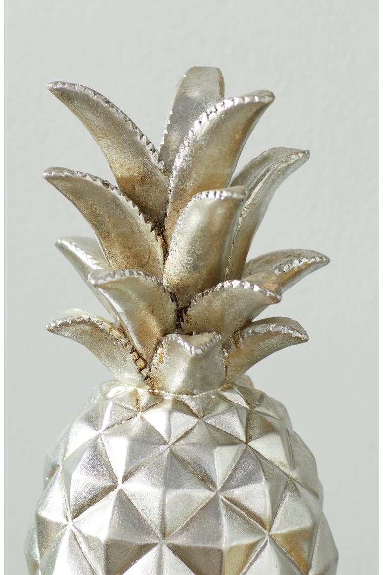 Silvertone Polystone Pineapple Fruit Sculpture, Alternate, color, SILVER