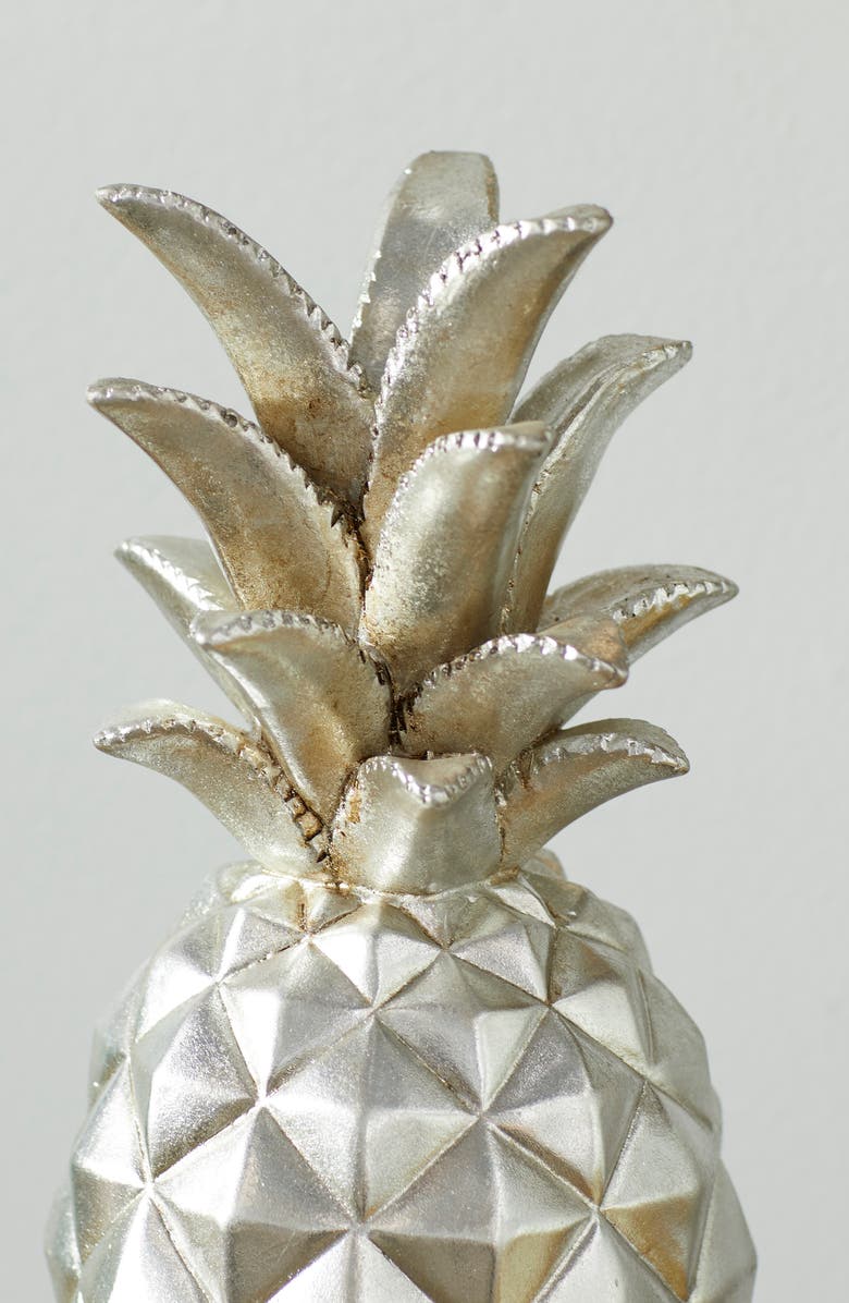 VIVIAN LUNE HOME Silvertone Polystone Pineapple Fruit Sculpture, Alternate, color, Silver