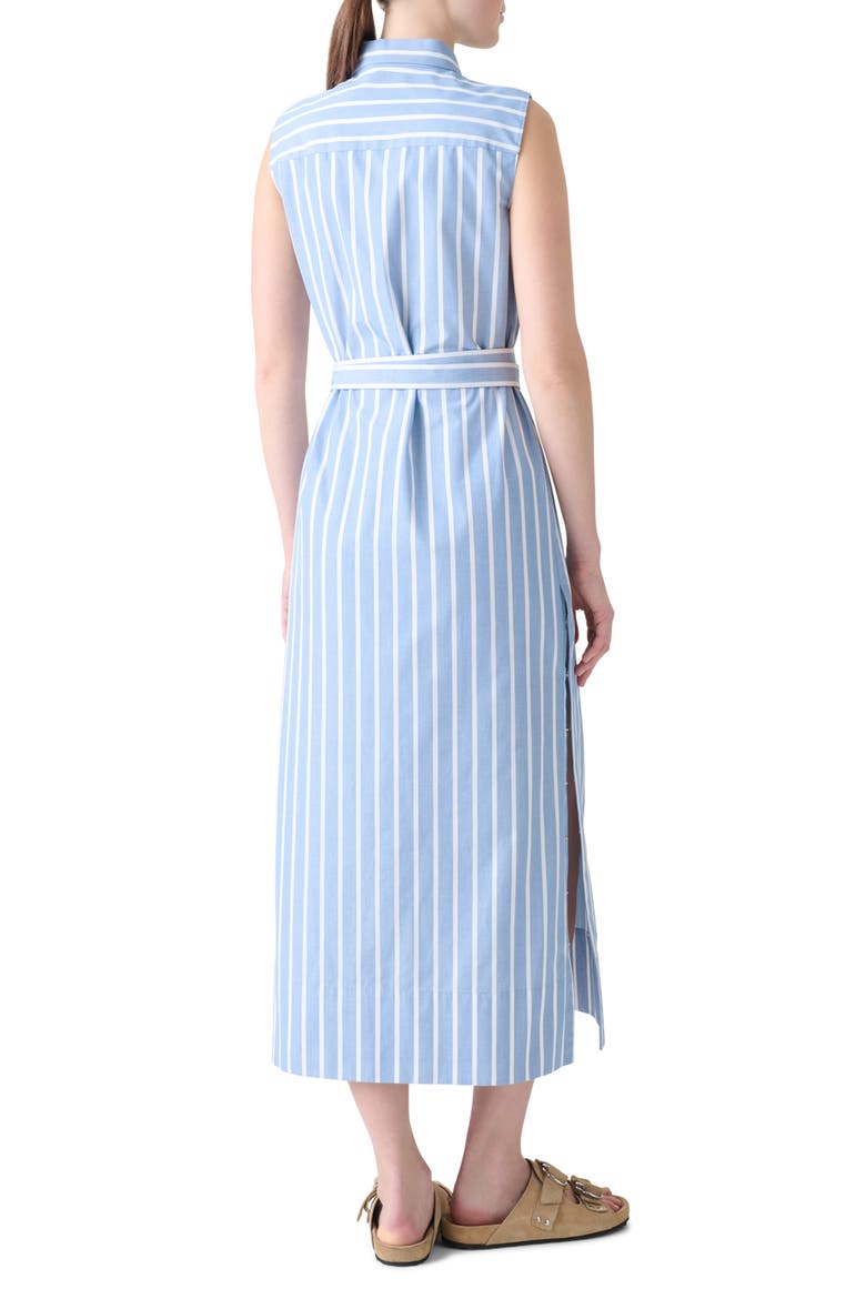 Stripe Belted Cotton Midi Shirtdress, Alternate, color, MEDIUM BLUE-CREAM