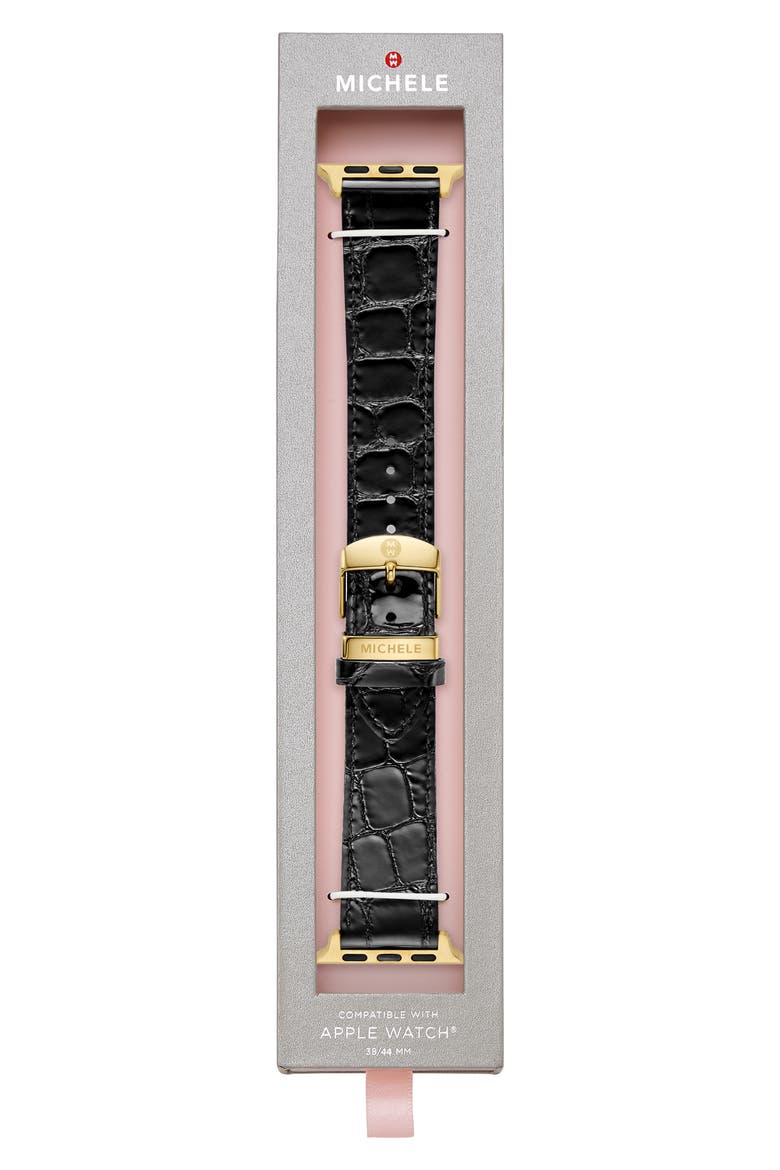 Croc Embossed Leather 20mm Apple Watch® Watchband (Nordstrom Exclusive), Alternate, color, BLACK GOLD