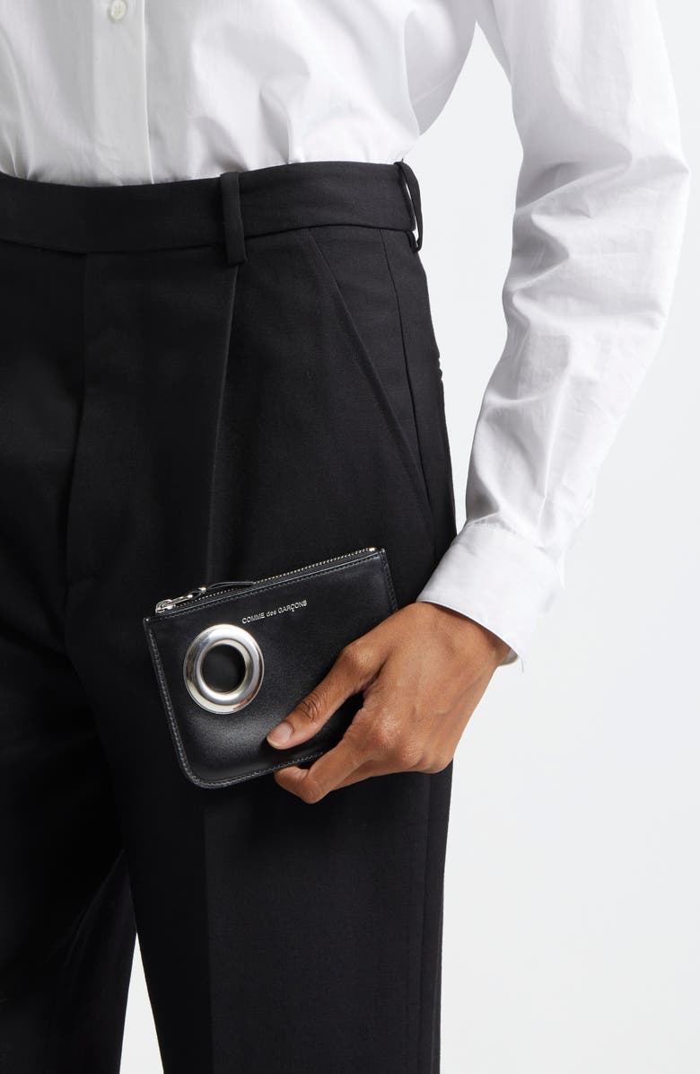 Comme des Garçons Wallets Small Eyelet Leather Zip Pouch, Alternate, color, Black