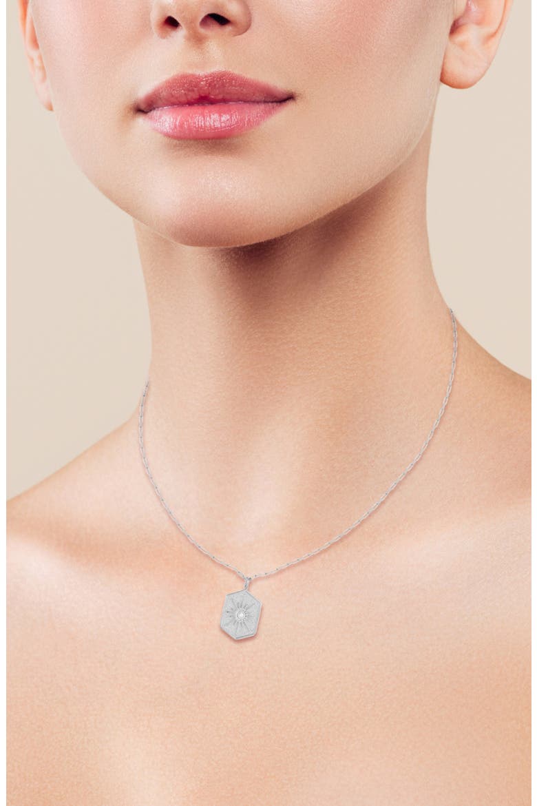 Cubic Zirconia Starburst Medallion Pendant Necklace, Alternate, color, SILVER