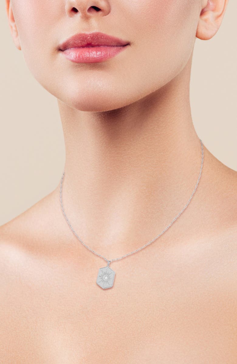 SPHERA MILANO Cubic Zirconia Starburst Medallion Pendant Necklace, Alternate, color, Silver