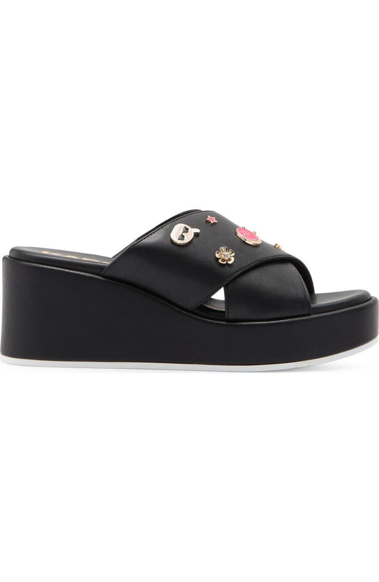 KARL LAGERFELD PARIS Caleigh Macaron Crisscross Wedge Sandal, Alternate, color, Black