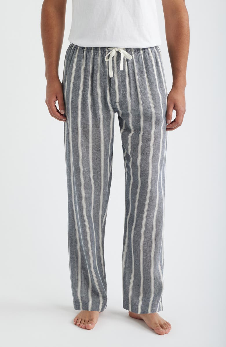 Majestic International Textured Retreat Woven Cotton Drawstring Pajama Pants, Main, color, Navy/ Beige