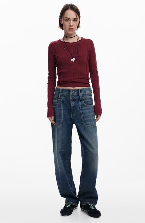 Desigual Charm Pointelle Stretch Cotton Top In Red