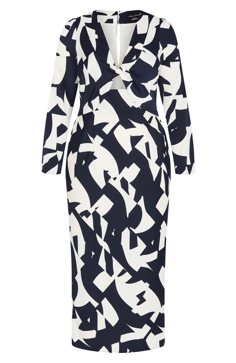 City Chic Lana Twist Cutout Long Sleeve Maxi Dress, Alternate, color, Geo Scarf