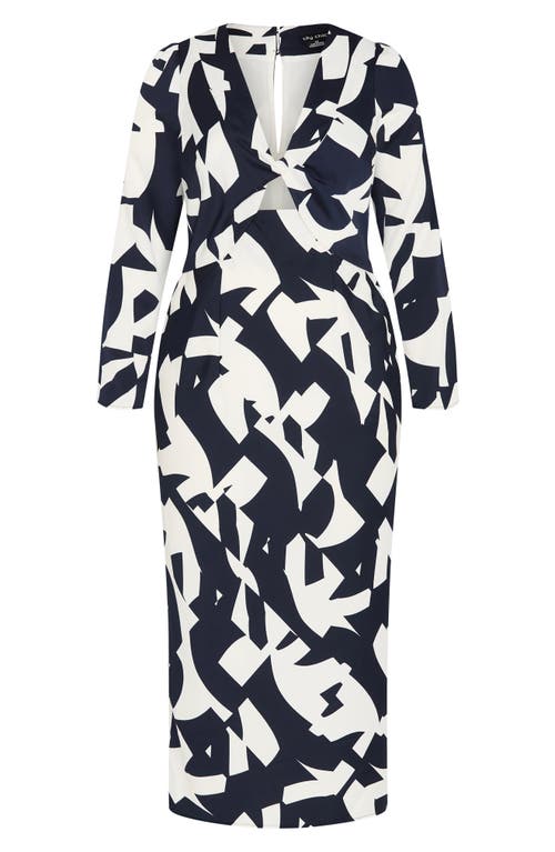 City Chic Lana Twist Cutout Long Sleeve Maxi Dress In Blue
