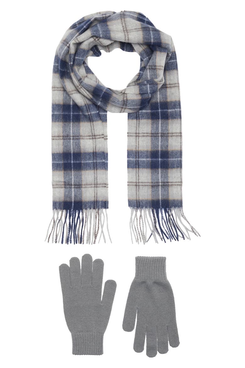 Tartan Wool Scarf & Gloves Set, Alternate, color, GREY MIDNIGHT