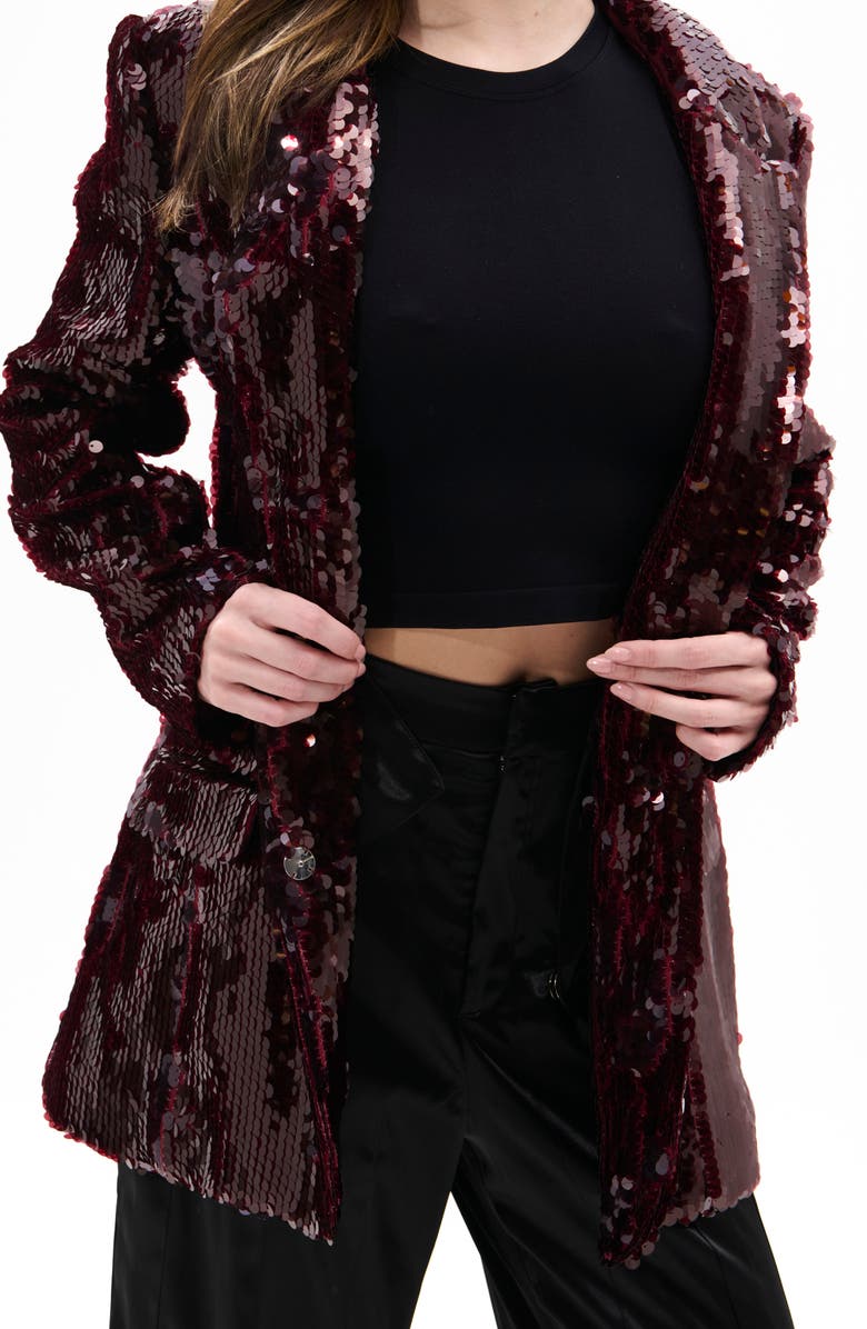 AZALEA WANG Dubai Sequin Blazer, Alternate, color, Burgundy