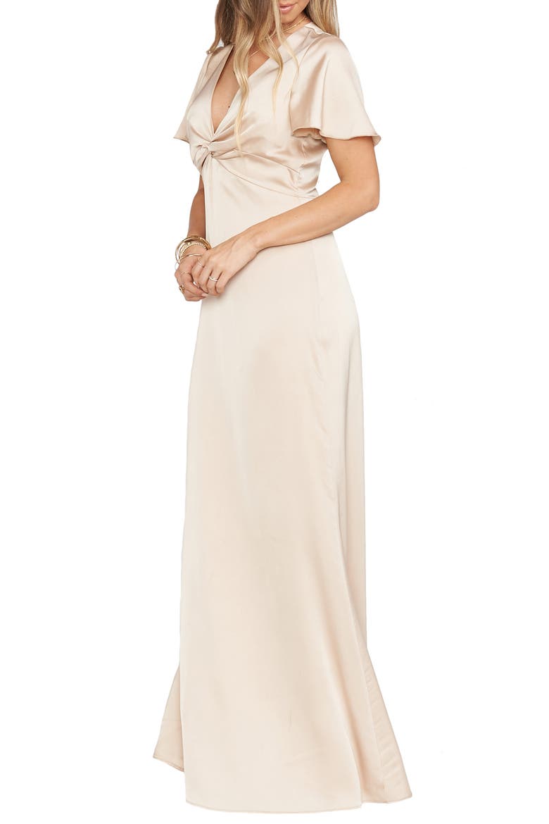 Rome Front Twist Plunge Gown, Alternate, color, CHAMPAGNE LUXE SATIN
