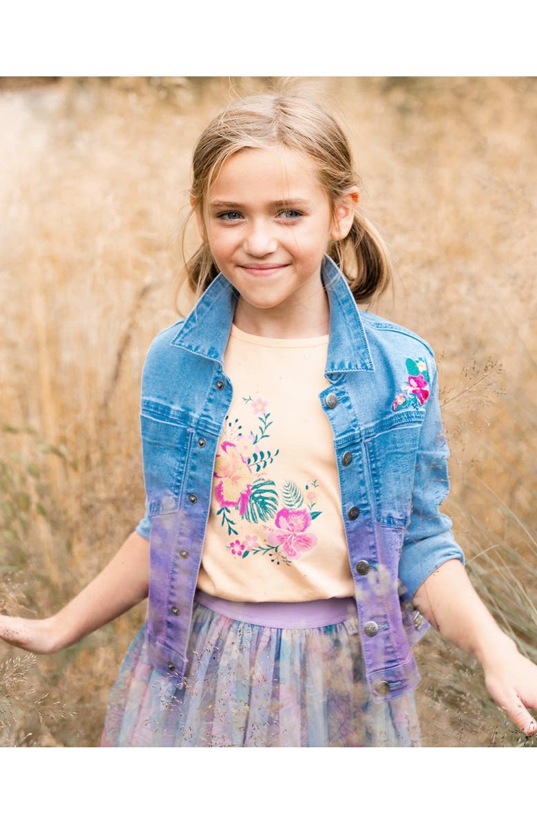 Deux par Deux Girl's Organic Cotton Tee Light Orange And Flowers, Alternate, color, 