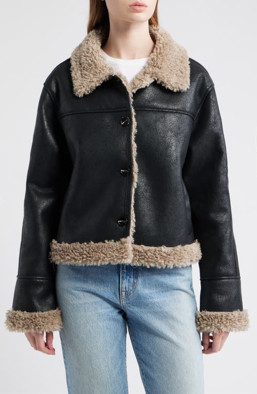 Thread & Supply Faux Shearling Trim Faux Leather Jacket In Black
