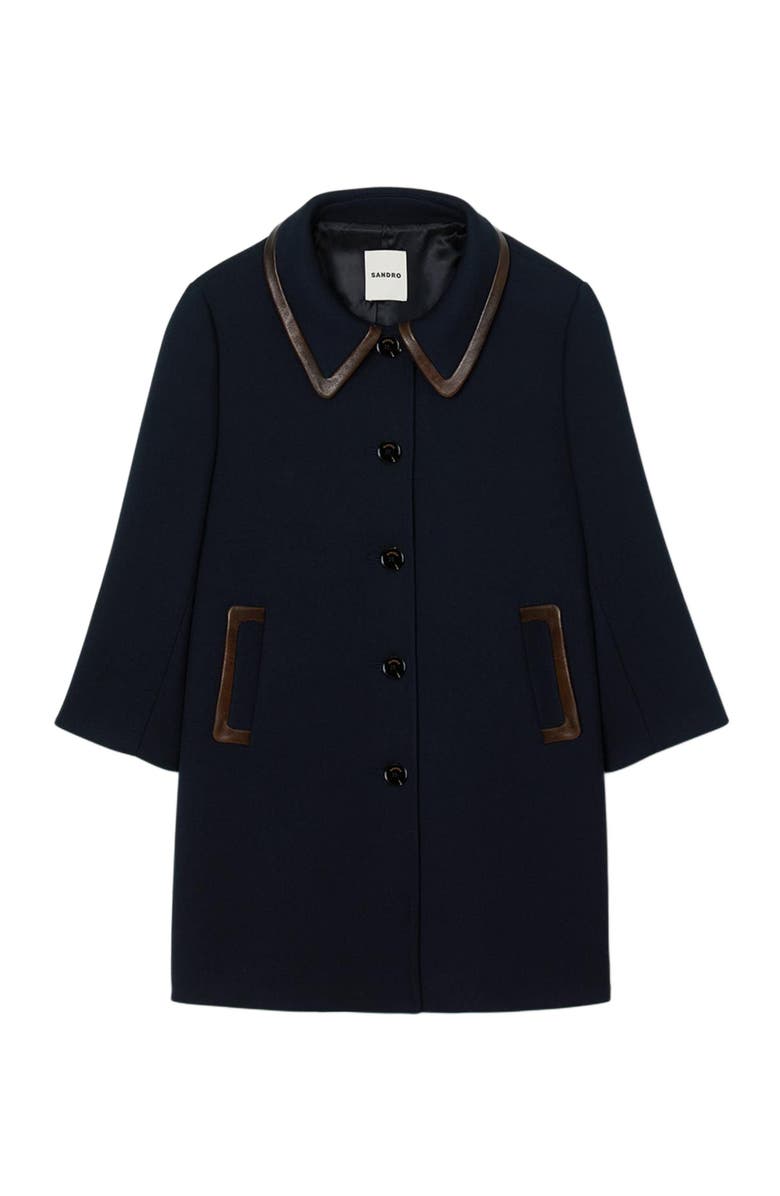 SANDRO Leather trim coat, Alternate, color, Navy Blue