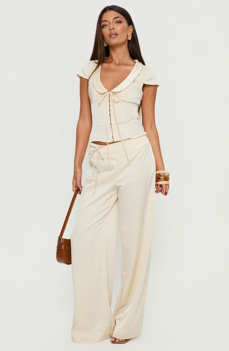 Princess Polly Aubrette Peter Pan Collar Satin Top, Alternate, color, Cream