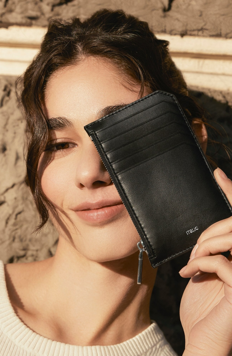 Italic Albee Leather Card Holder, Alternate, color, Black