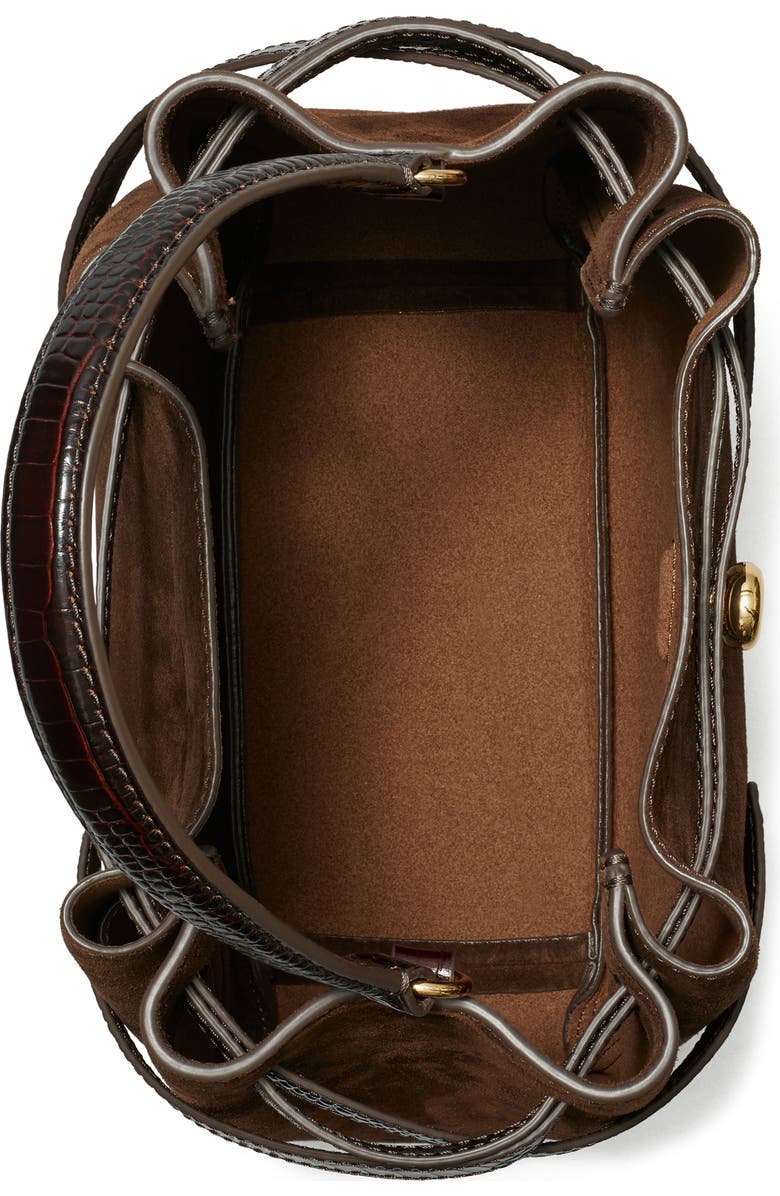 Tory Burch Romy Suede Bucket Bag, Alternate, color, Dark Cocoa