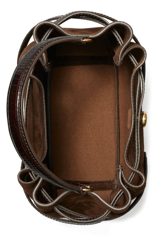 Tory Burch Romy Suede Belted Bucket Bag In Brown