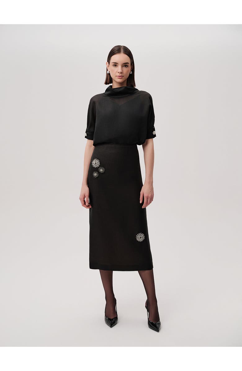 Exquise Embellished Button Skirt, Alternate, color, Black