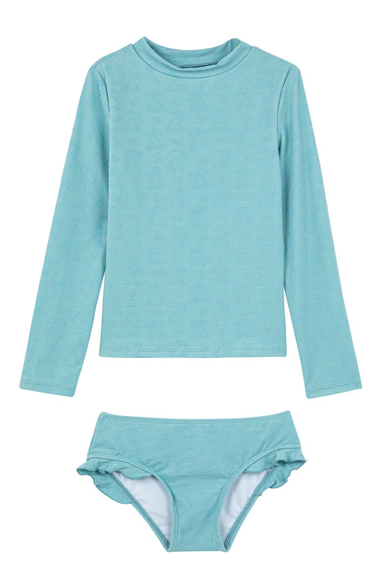 Palm Party Textured Long Sleeve Rash Guard Set, Main, color, Green