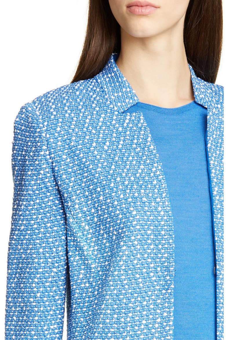 Engineered Coastal Texture Tweed Knit Jacket, Alternate, color, WHITE/ LAKE MULTI