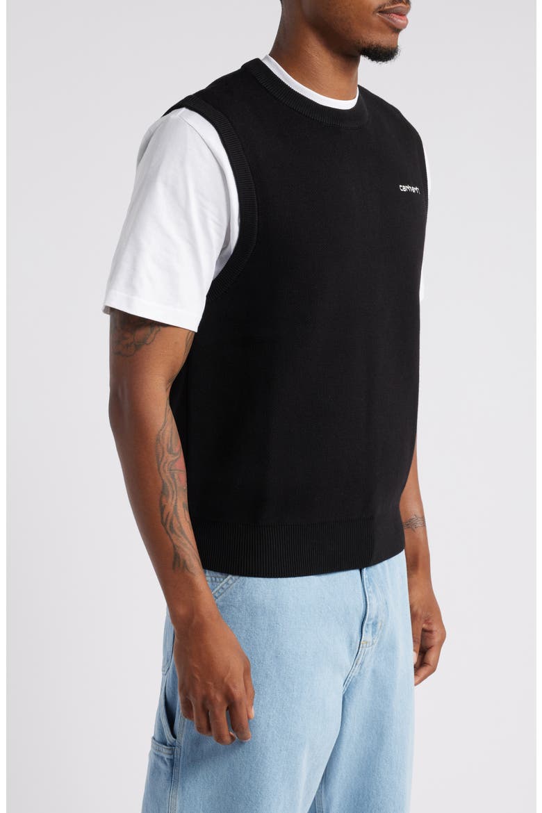 Logo Embroidered Cotton Sweater Vest, Alternate, color, BLACK / WHITE