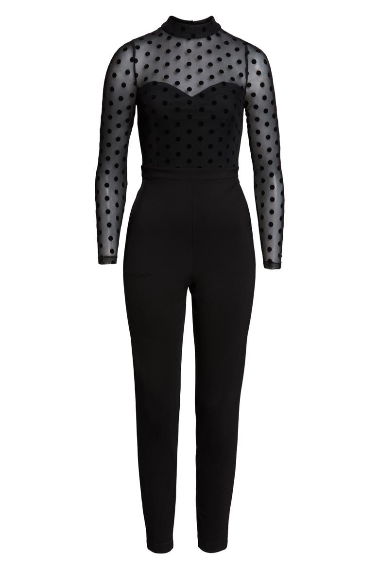 Leah Mesh & Jersey Jumpsuit, Alternate, color, BLACK